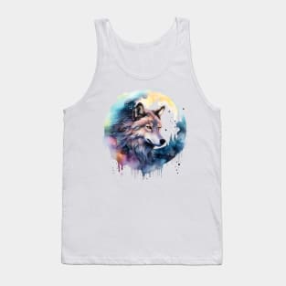 Watercolor wolf in forest Tank Top